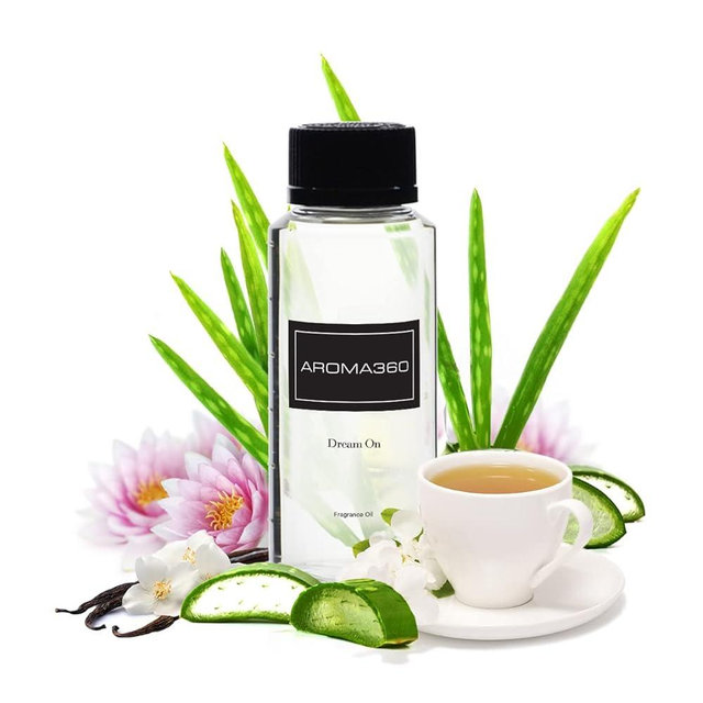 Aroma360 - Dream On Fragrance Oil Blend | Hotel Inspired for Luxury Essential Oil Diffusers | Aromatherapy Scent Diffuser Oil | Serene White Tea, Healing Aloe Vera, and Warm Earthy Cedar. - 120ML