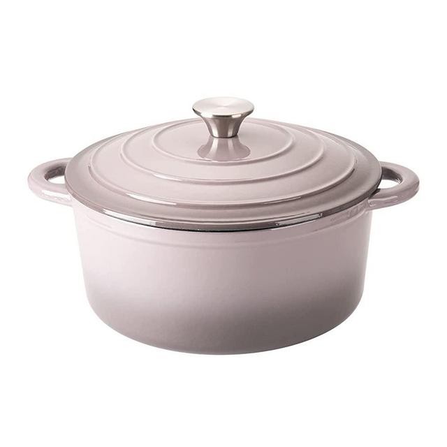 Hamilton Beach 5.5 Quart Enameled Coated Solid Cast Iron Even Heating Round Covered Dutch Oven Pot with Handles, Oven Safe Up to 400 Degrees, Gray