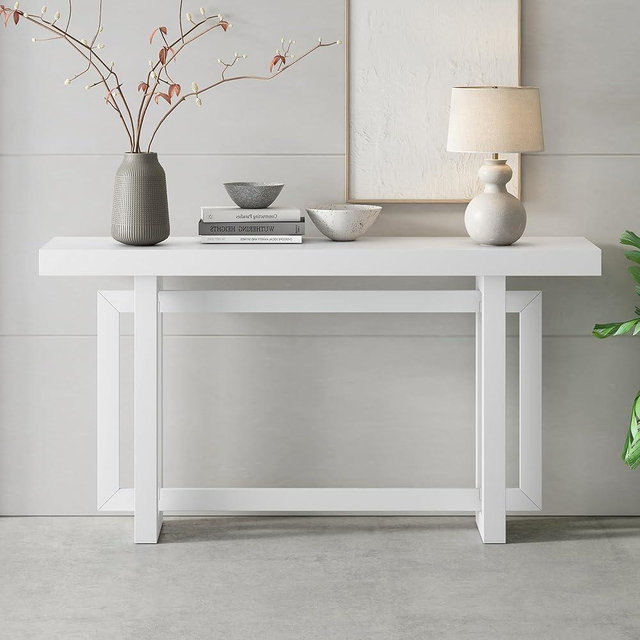 Amposei Contemporary Minimalist Console Table 59-Inch Extra Long Accent Sofa Entry Table with Thickened Wood Top for Entryway Living Room Hallway (White)
