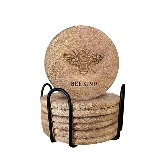 Bee Coasters, Farmhouse Coasters, Coasters for Drinks, Honey Bee Coasters Set of 6, Bumblebee Kitchen Decor, Bee Decor,4x4 inch