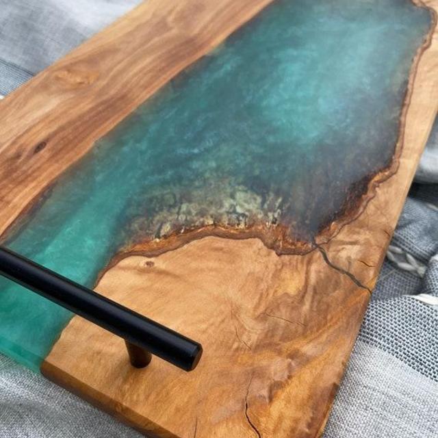 Epoxy River Charcuterie Board with handles
