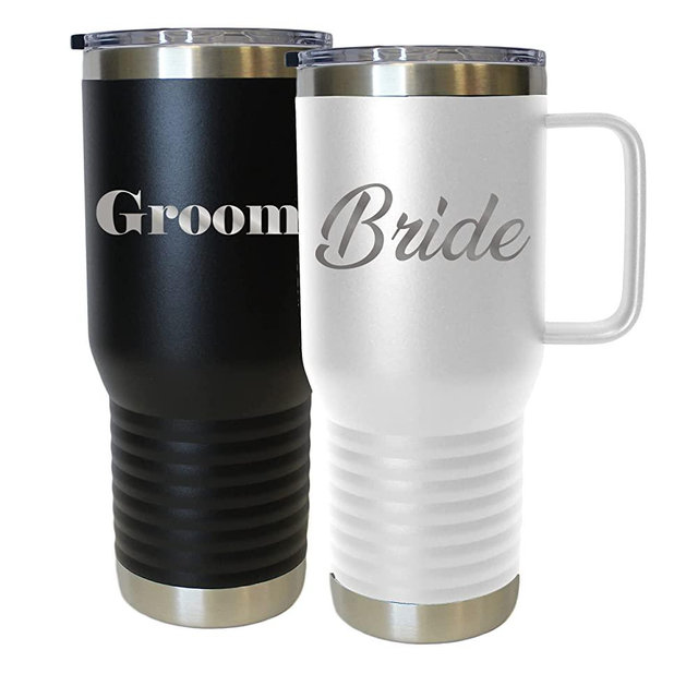My Personal Memories Bride and Groom Insulated Travel Tumbler Set of 2 - Engraved To Go Cup Gift for Wedding, Rehearsal Dinner Party, Honeymoon, Reception (20 oz Coffee Tumbler Set)