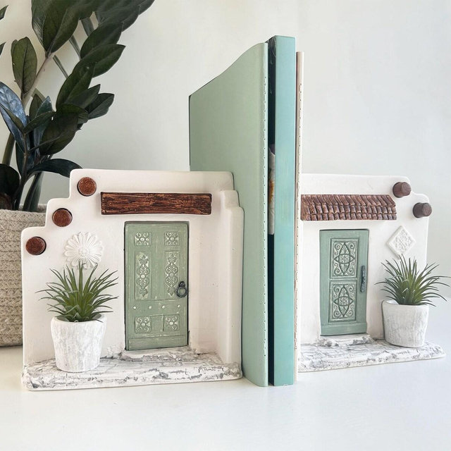 Handmade Bookends: Air Plant Holder, Unique Bookshelf & Desk Decor | Book Lover Gift, Plant Lover Gift, Cement Planter