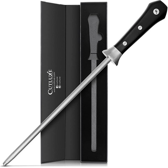 CUTLUXE Honing Steel - 10" Sharpening Rod – Full Tang Ergonomic Handle Design – Artisan Series