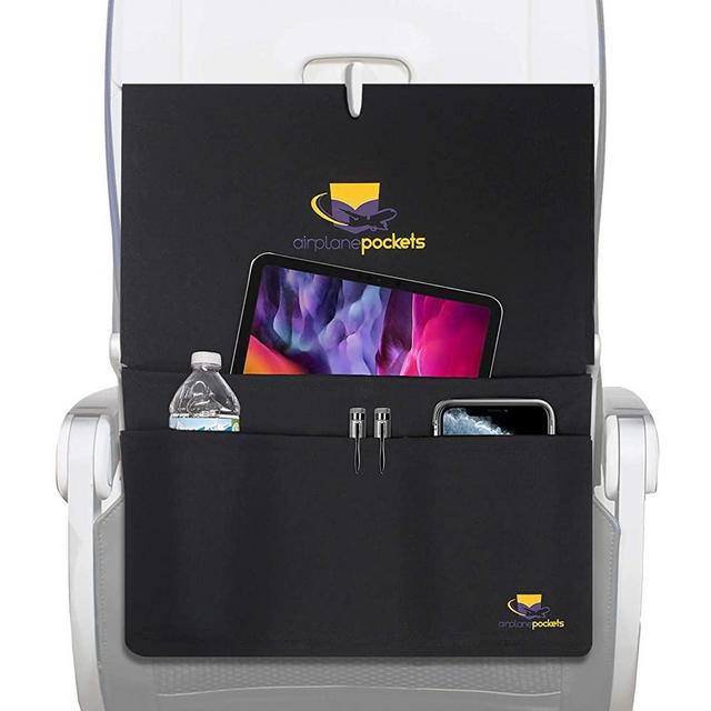 Airplane Pockets – Airplane Tray Table Cover | Seat Back Organizer & Storage for Personal Items | Clean, Convenient, Expandable Pockets | Sanitary Travel Essentials for Flying | Media Pouch, 2 Pack