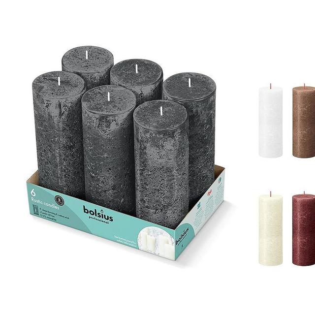 BOLSIUS 6 Pack Black (Stormy Gray) Rustic Pillar Candles - 2.75 X 7.5 Inches - Premium European Quality - Natural Eco-Friendly Plant-Based Wax - Unscented Dripless Smokeless 85 Hour Home Decor Candles