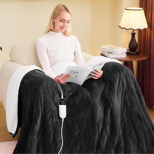 greenoak Heated Blanket Electric Full 72"X84", Heating Blanket with 10 Heat Levels 1/2/4/6/8 Hours Auto-Off Overheat Protection, Flannel Sherpa Soft Warm Heater, ETL Certified Lacquered Black