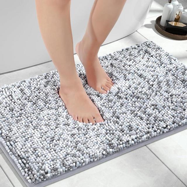 Yimobra Luxury Chenille Bathroom Rugs, Fluffy Shaggy Bath Mats Rug Non Slip, Extra Soft Plush Matts for Bathroom Floor&Sink, Water Absorbent, Machine Washable, 27''x 18'', Light Gray & Dark Gray