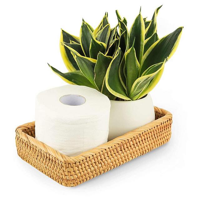 CELEZAR Vanity Tray Rattan Guest Towel Napkin (10 x 6 x 2 Inches, Honey Brown)