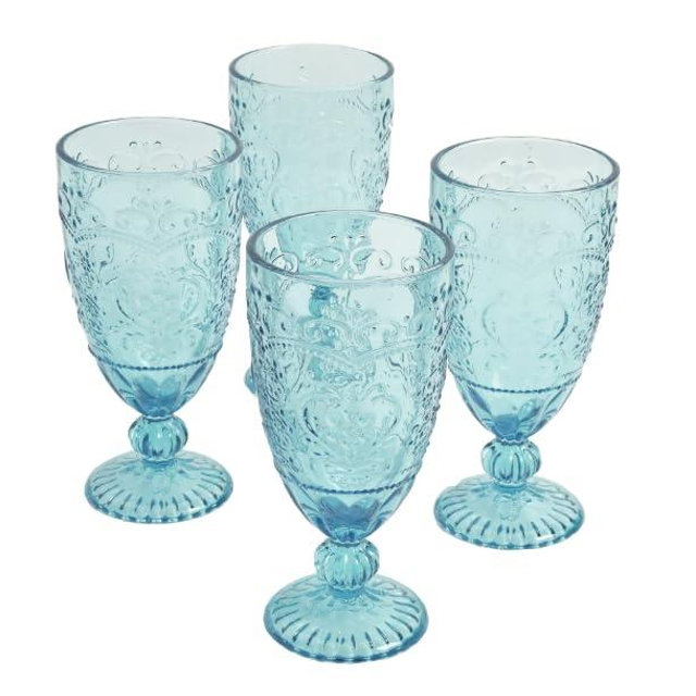 Pioneer Woman Amelia 4-Piece Glass 14.7-Ounce Goblet Set, Teal