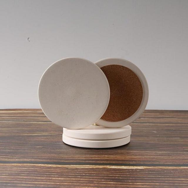 CASACOUTURE- Stone Coasters Set of 4 - Round 4" Diameter Cream White Marble Drink Coasters for Housewarming Gift,Genuine Natural Semi-Absorbent Stone Coasters