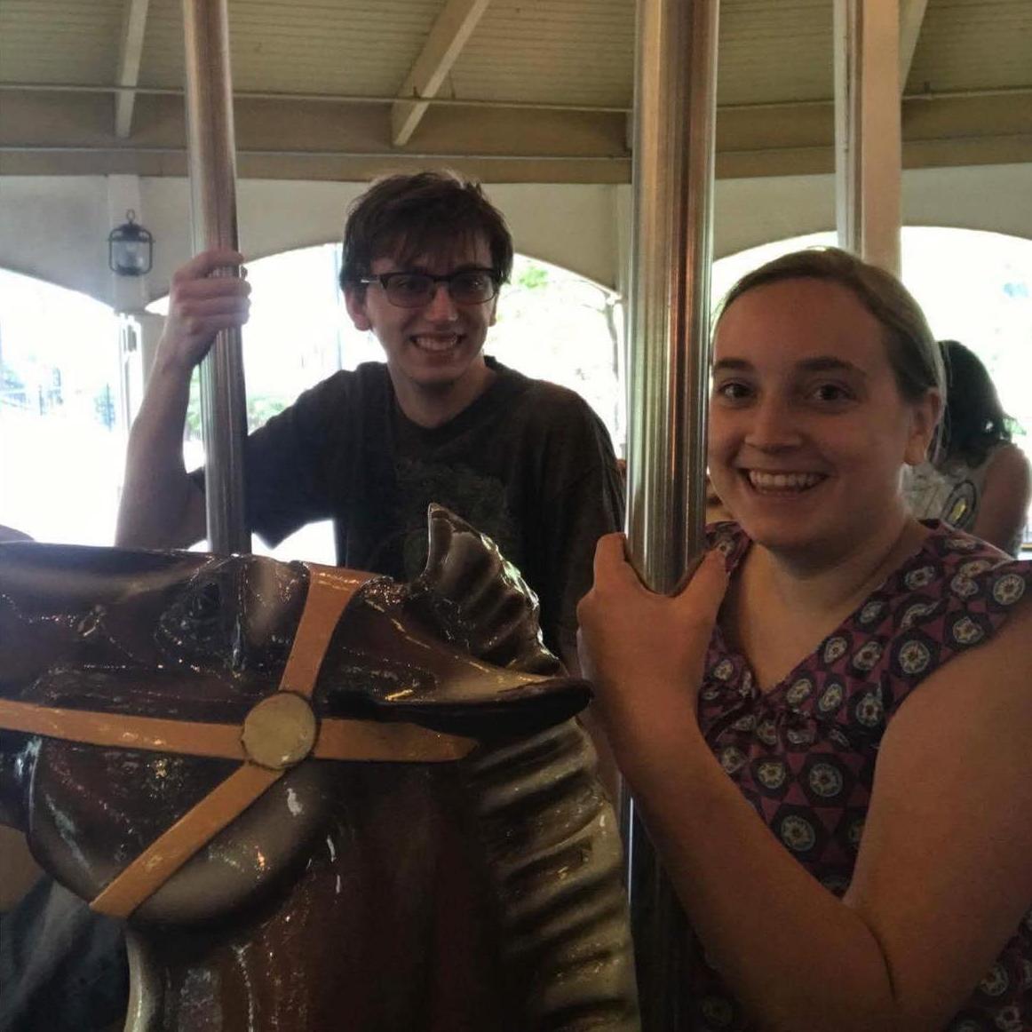 One of our many trips to Six Flags. We had season passes and meal plans. We often went with David's best man, Richard, and other friends. Taken on the oldest carousel in Georgia!