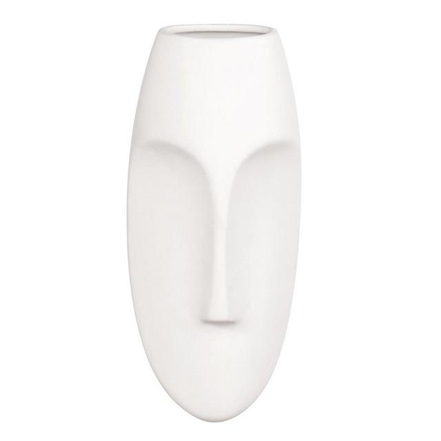 Howard Elliott Ceramic Oval Decorative Face Hanging Wall Decor Sculpture, White Matte Glazed Finish Wall Vase Decor for Living Room, Bedroom, Hallway & Entryway, 10 x 5 Inch