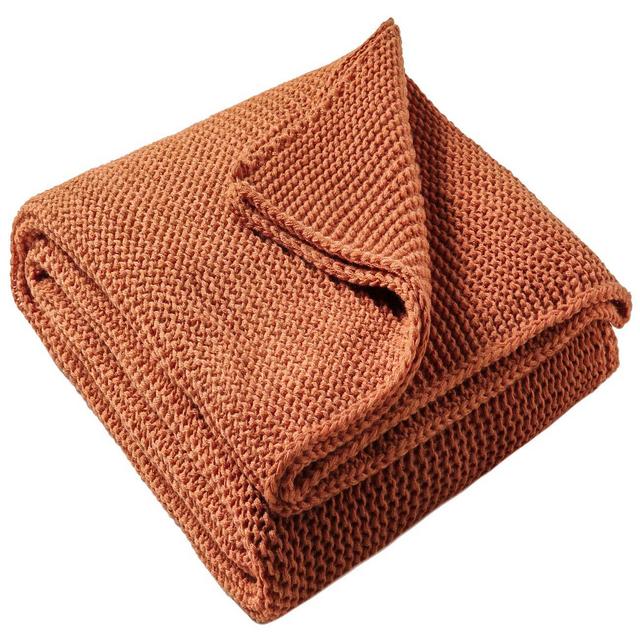 TREELY Knitted Throw Blanket Rust Orange Knit Throw Blanket for Couch Sofa Beach Chair, 50 x 60