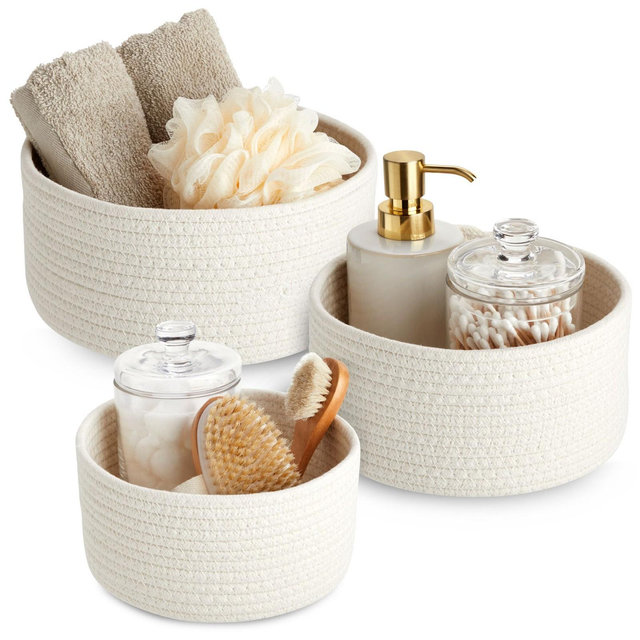 Farmlyn Creek 3-Pack Round Cotton Woven Baskets for Storage, White Home Organizers