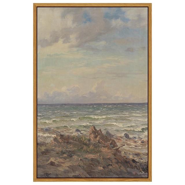 ARPEOTCY Vintage Framed Ocean Wall Art, Bedroom Beachy Room Coastal Landscape Pictures Decor, Large Canvas Prints Art, Summer Coastal Room Retro Decor, 16x24 Inch