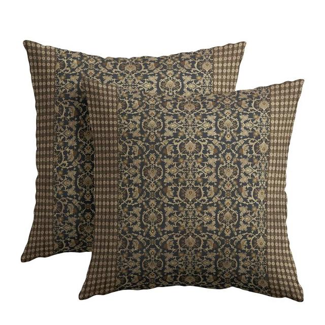 Kawani Brown Antique Pillow Covers 18x18 Inch Vintage Floral Block Print Decorative Throw Pillow Covers Set of 2 Retro Turkish Pillowcases Cushion Covers for Couch Indoor Outdoor Home Decor