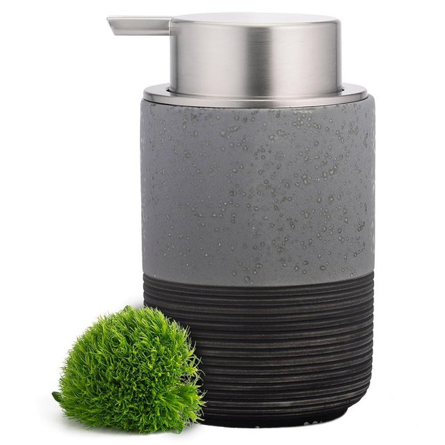 EMPO Ceramic Embossed Press Foam Hand Soap Dispenser - 300ml Large Capacity Facial Cleansing Bottle and Liquid Soap Dispenser for Kitchen Bathroom with Mousse Lotion Pump (Grey)