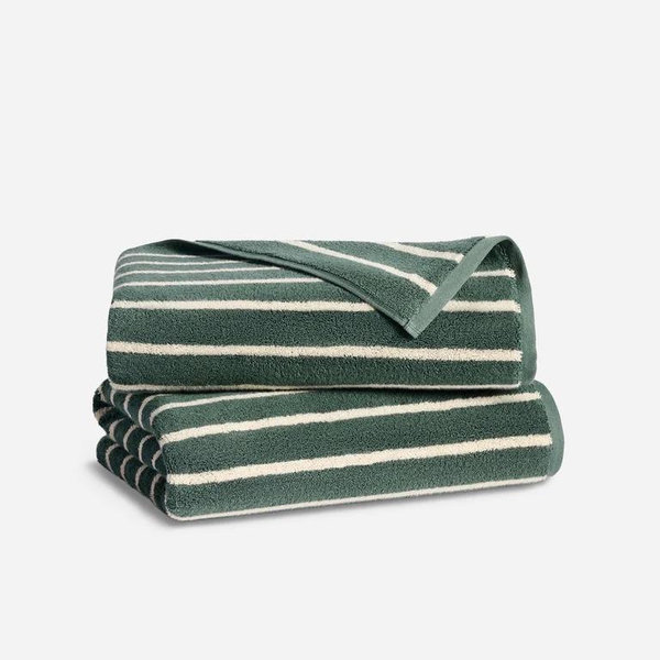 Brooklinen Super-Plush Turkish Cotton Bath Towels, Set of Two - Striped Botanical Green