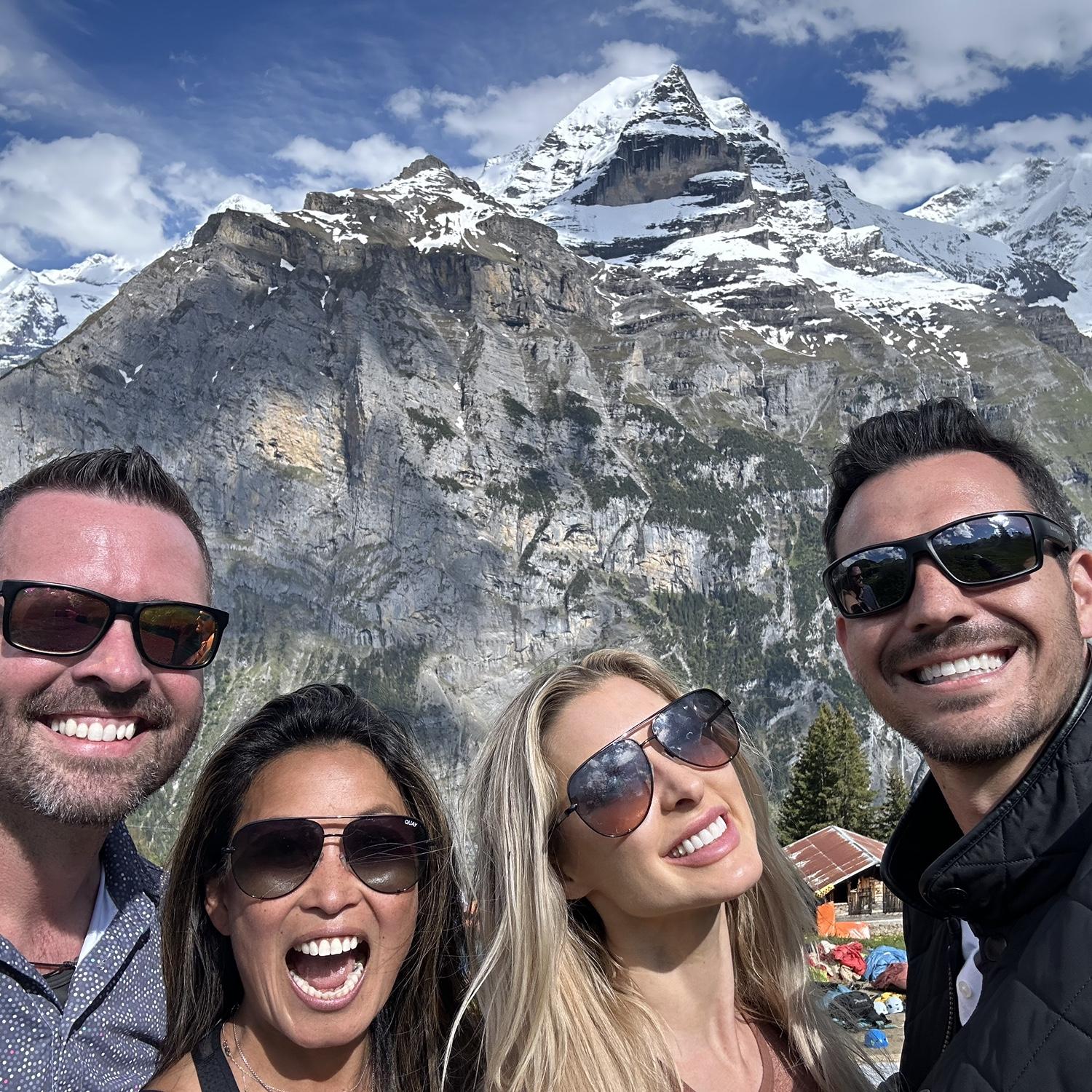 Right before parasailing 🪂 in Lauterbrunnen , Switzerland 🏔️🇨🇭 with our wonderful friends, Kristi and Mike Davis.