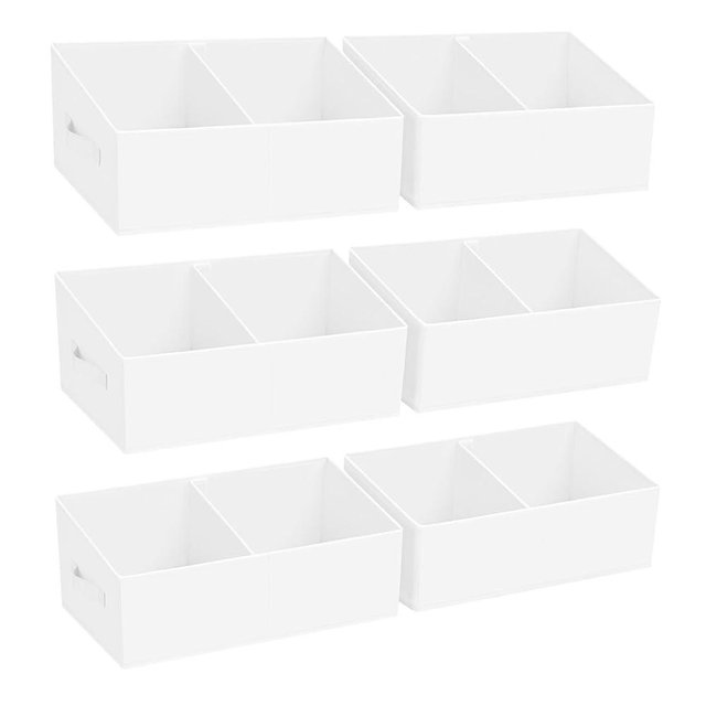 DIMJ Large Closet Shelf Organizer Bins 6 Packs with Handles and Divider, Fabric Trapezoid Storage Baskets, Foldable Clothes Containers Box for Shelf, Towel, Book, Toy, Purse, Hats, ,White