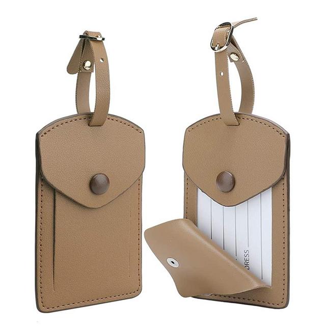 Kevancho Leather Luggage Tags for Men Women, Suitcase Labels Baggage Bag Tag ID Tags with Full Back Privacy Cover for Cruise Ships, Travel Accessories Tags Set of 2 PCS