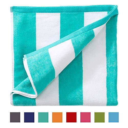 Great Bay Home Oversized Plush Velour 100% Cotton Beach Towel. Cabana Stripe Pool Towel for Adults. (Teal, 40" x 70")