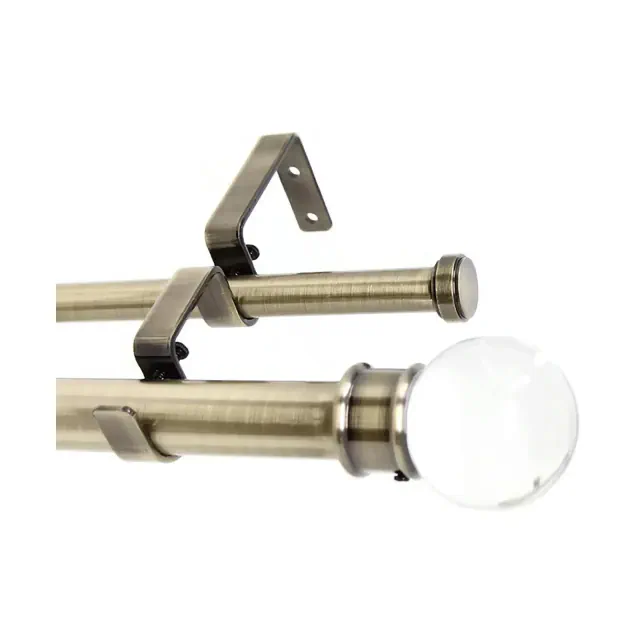 Urbanest Crystal Ball Manhattan 1-inch 5-8 inch Double Drapery Curtain Window Rod Set Antique Brass 48"-84”