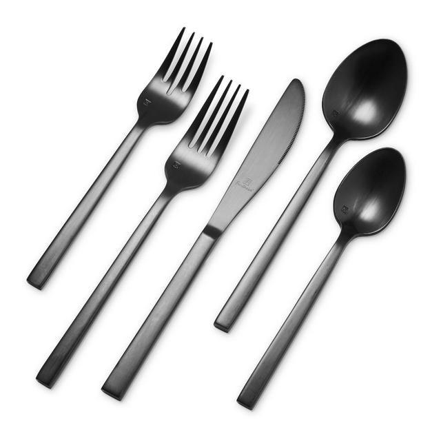 Fortessa Arezzo Brushed Black 5-Piece Flatware Set