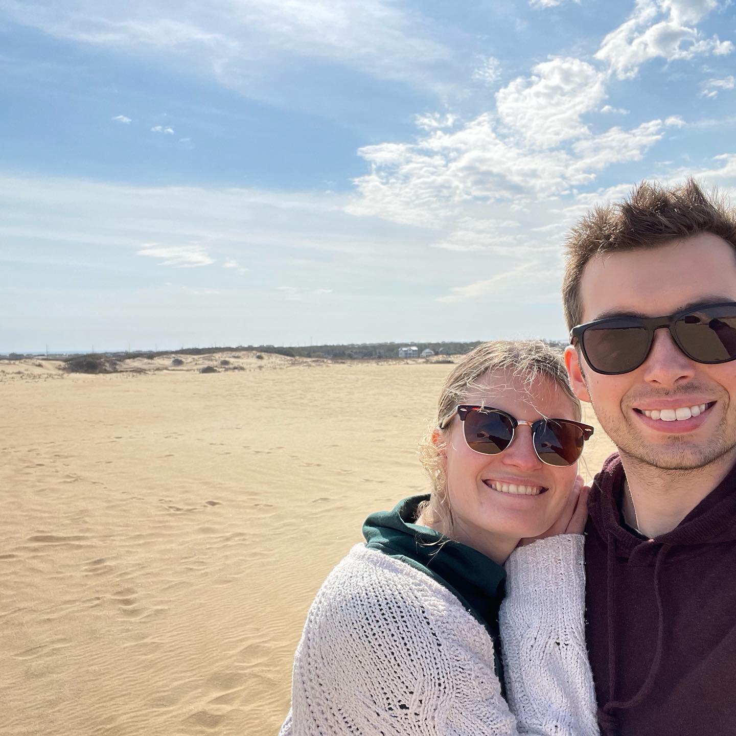 At the sand dunes in Nag's Head, North Carolina. We were visiting Emma's family in NC, so we had to make a stop at the beach!