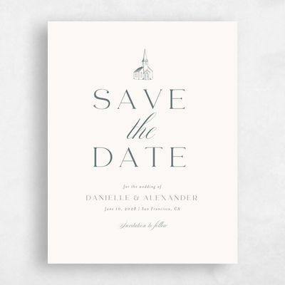 Beige Simple Wedding Save the Date - Classic Chapel Portrait