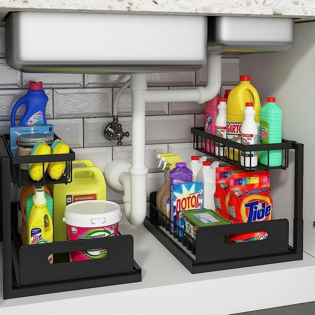 Under Sink Organizer and Storage, 2 Pack Pull Out Cabinet Organizer Slide Out Sink Shelf Cabinet Storage Shelves, Under Sink Storage for Kitchen Bathroom Cabinet