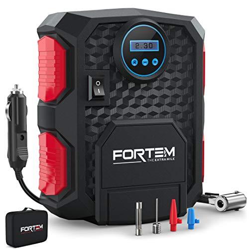 FORTEM Digital Tire Inflator for Car w/Auto Pump/Shut Off Feature, Portable Air Compressor, Carrying Case