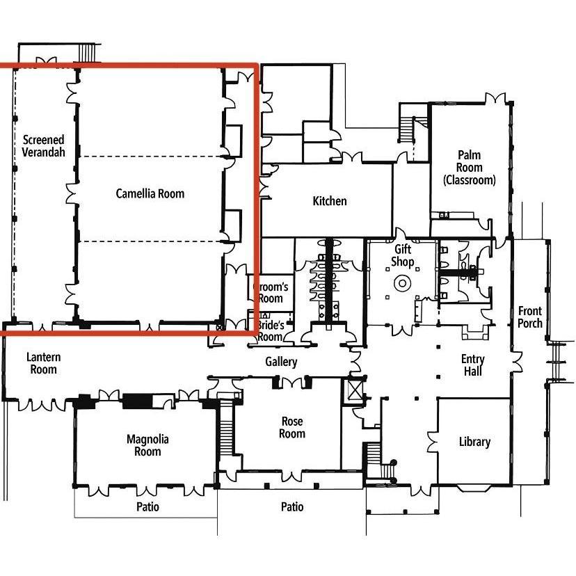 Location of the reception once inside the building, Camellia Room.