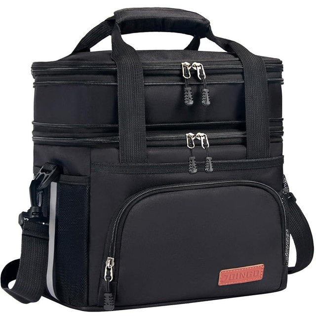 JOINGO Lunch Box For Men/Women,Large Double-layer Insulated Expandable Reusable Leakproof Cooler Bags For Adults,Lunch Bag With Adjustable Shoulder Strap For Office Travel Picnic（Black）