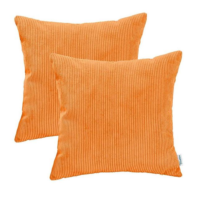 CaliTime Pack of 2 Cozy Throw Pillow Covers Cases for Couch Bed Sofa Ultra Soft Corduroy Striped Both Sides 18 X 18 Inches Bright Orange