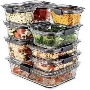 Rubbermaid Brilliance Glass Food Storage set of 4 containers 8 total pieces (4 containers + 4 lids) for Lunch Meal Prep and Leftovers Dishwasher and Oven Safe Clear/Grey