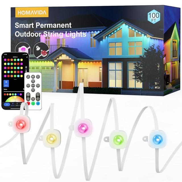 HomaVida Permanent Outdoor Lights, Smart 100ft RGBIC Outdoor Lights for House with Remote, 72 LEDs DIY Scene IP65 Waterproof Eaves Lights for Easter, Party Decor, Work with Alexa, Google Assistant