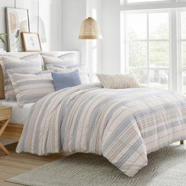 Levtex Home Pickford Chambray Comforter Set - Full/Queen Comforter + Two Standard Pillow Shams - Jaquard - Chambray, Taupe and Cream - Comforter (90 x 94in.) and Pillow Shams (26 x 20in.) - Cotton