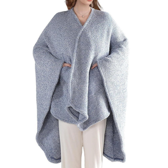 JOOJA Wearable Blanket Super Soft Feather Yarn Blanket Shawl with Pockets Fuzzy Throw Blanket TV Blanket for Adults Teens