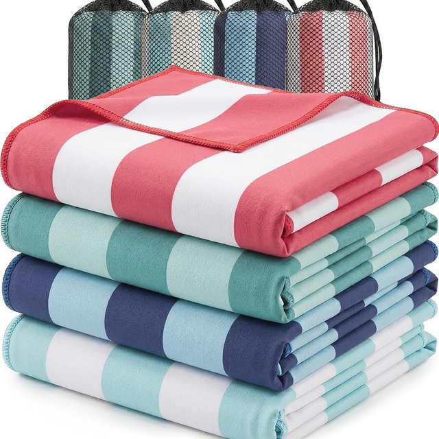Utopia Towels 4 Pack Microfiber Cabana Beach Towels (32 x 71 Inches) - Oversized, Thin Compact, Sand Free Lightweight & Quick-Dry, Soft Feel Large Beach Towels (Aqua,Coral,Blue,Teal)