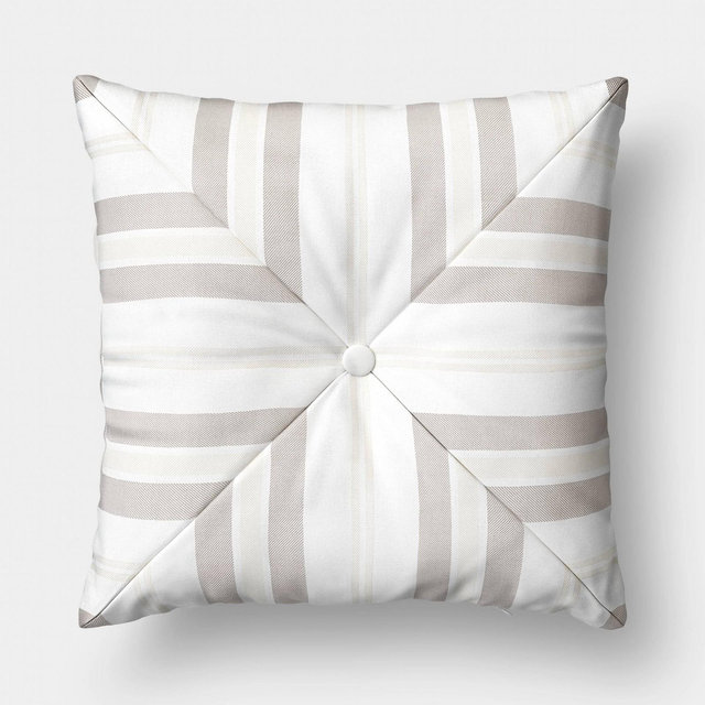 18"x18" Pieced Stripe Outdoor Throw Pillow Ivory - Threshold™ designed with Studio McGee