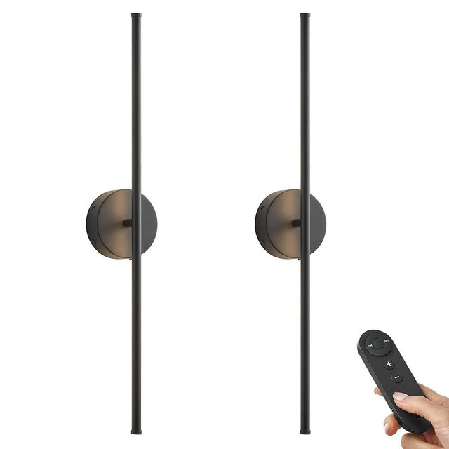 KARTOOSH Battery Operated Wall Sconces with Remote Control, Dimmable Wall Sconces Set of Two, 350°Rotate, 3000K LED Black Wireless Wall Light for Living Room, Bedroom,Hallway, 28.3 Inch (2 Pack)