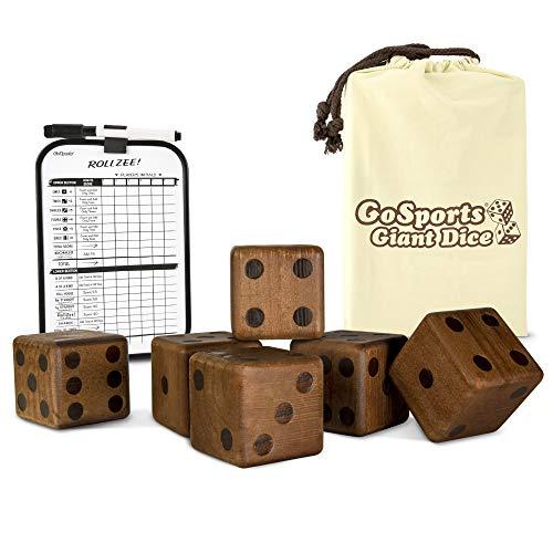 GoSports Giant Wooden Playing Dice Set with Bonus Rollzee and Farkle Scoreboard - Includes 6 Dice, Dry-Erase Scoreboard and Canvas Carrying Bag (Choose 2.5" Dice or 3.5" Dice)