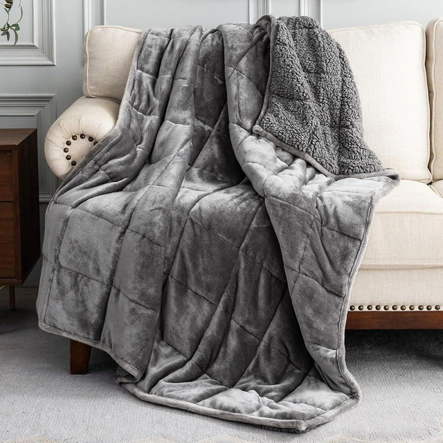 Uttermara Weighted Blanket Queen Size 20lbs 60x80 inches, Cozy Sherpa Weighted Blankets with Soft Plush Fleece, Warm Sherpa Snuggle Thick Heavy Blanket Great for Sleep and Calming, Grey
