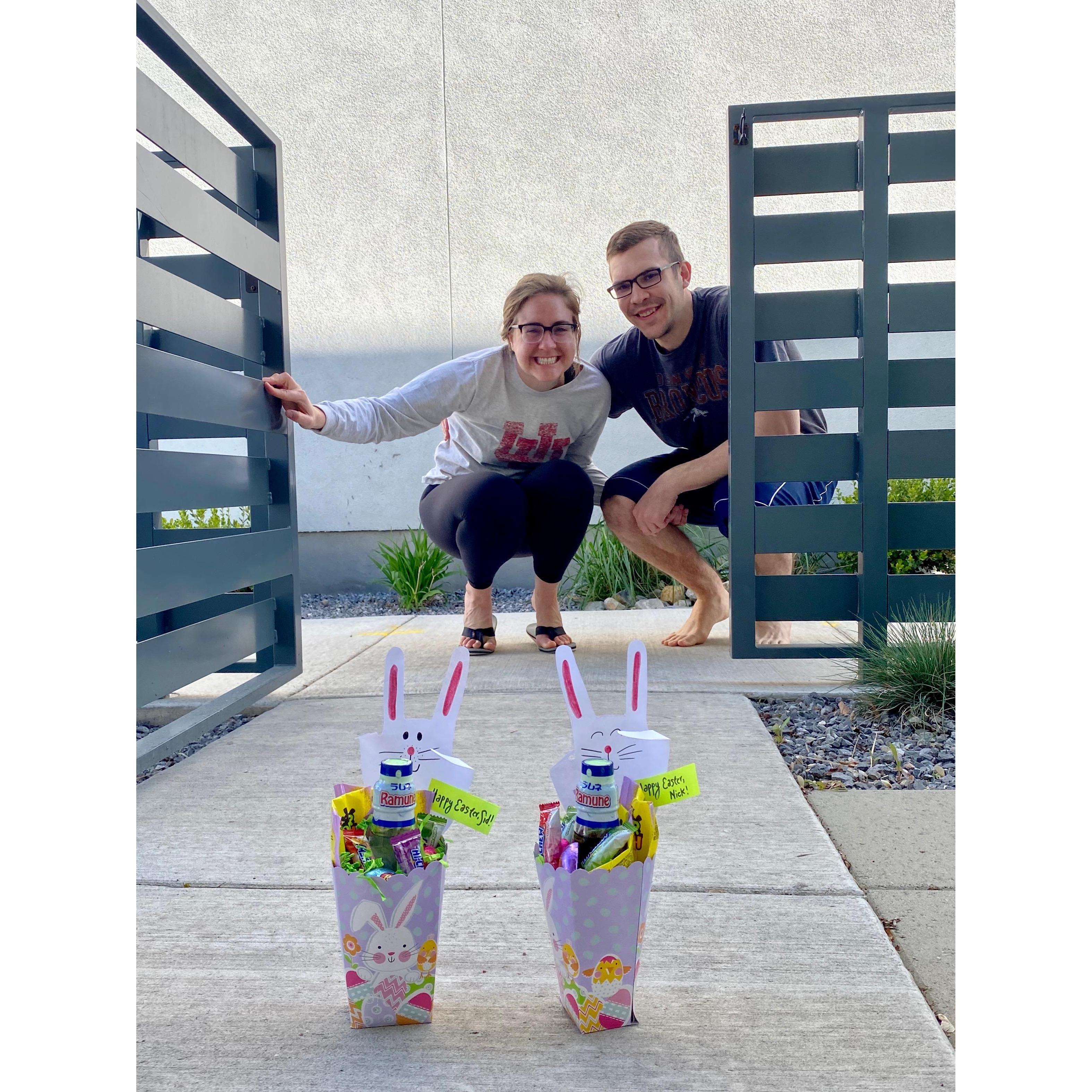 April 12, 2020: Madison and Joel socially-distance with their friends Nick and Sid in order to celebrate the Easter holiday with loved ones!