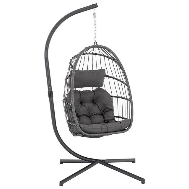 Indoor Outdoor Egg Hanging Chair with Stand, Patio Wicker Swing Egg Chair Indoor Swinging Chair Outdoor Hammock Egg Chair 350lbs Capacity for Patio Bedroom Balcony