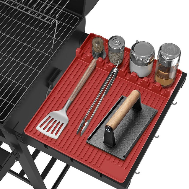 Silicone Griddle Tools Mat for Blackstone - Large Silicone Spatula Mat with Drip Pad - Griddle Mats BBQ Grill Accessories - Side Shelf Mats Grill Pad for Blackstone Griddles Accessories (red)