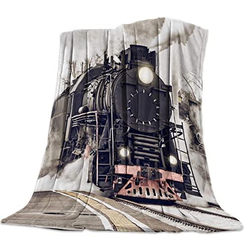 Arts Language Flannel Fleece Throw Blanket for Couch Bed Old Steam Train Soft Cozy Lightweight Bed Blanket for Kids/Adults 59"x79"