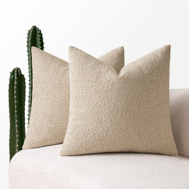 MIULEE 20x20 Inch Decorative Pillow Covers for Couch Bed Set of 2 Textured Boucle Neutral Throw Pillows Neutral Accent Solid Cushion Pillowcase Cozy Soft Chair Sofa Livingroom Home Decor